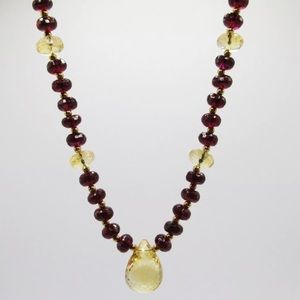 14kt garnet citrine briolette necklace-vintage